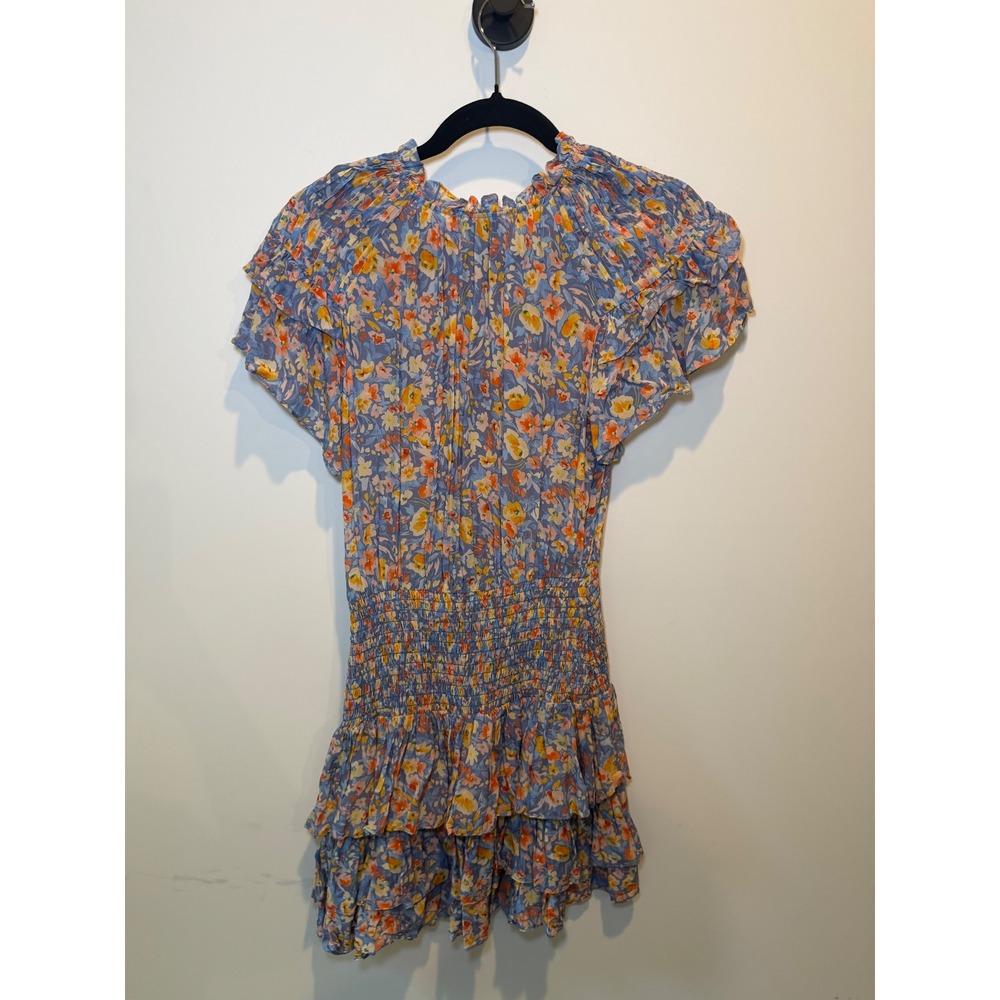 Gilner Farrar Blue Floral Smocked Mini Dress Ruffle Tiered GF147VGT Womens XS - Picture 6 of 8